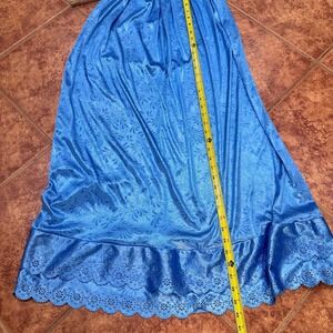 Vintage Boho Prairie Floral Coquette Lace Trim Maxi Skirt Women L Blue